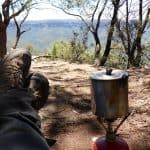 Enjoying the view from Mt Solitary whilst the billy boils.