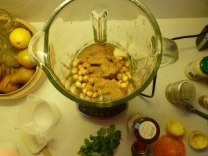 Making fresh hummus to dehydrate for dips on a hike