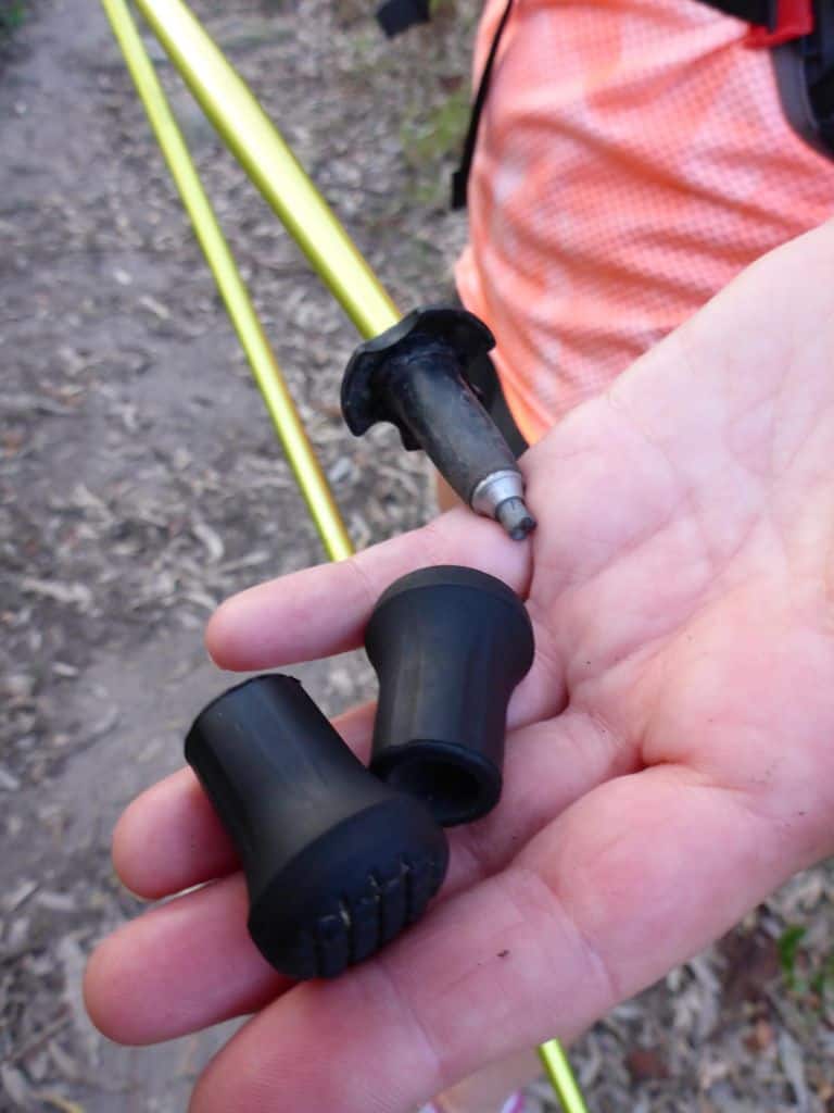 Use the rubber tips if walking on rocks or footpaths.