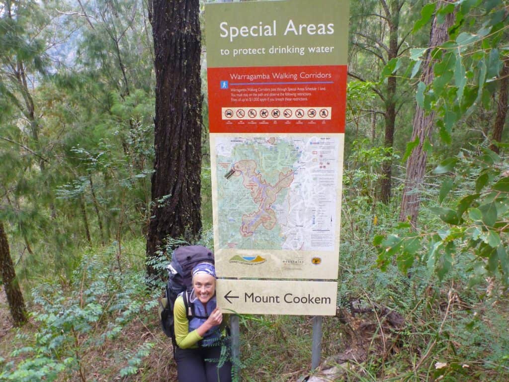 Detailed signage and warnings on the White Dog Track, heading down to the Coxs River towards 'the corridor'.