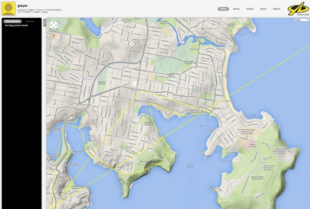 Screengrab Yellowbrick map tracking interface Spit to Manly