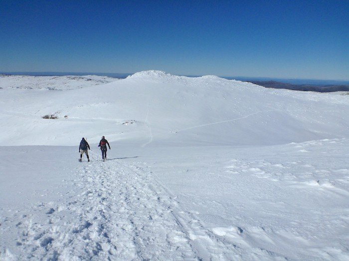 Two people snow shoeing in Australia