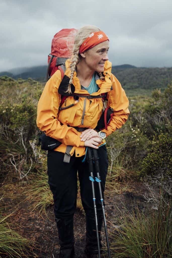 girl hiking with garmin fenix 5s in tasmania