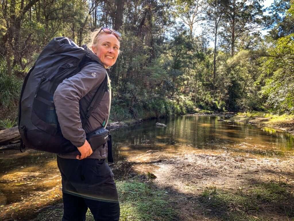 Female hiker with rhyolite backpack