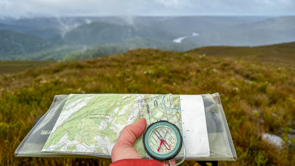 map and compass in the Tarkine Tasmania
