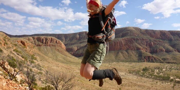 Sept 2014 - Jumping for joy on the Larapinta Track. West McDonnell Ranges, Northern Territory, Australia.